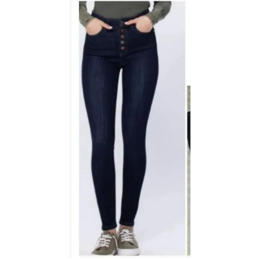 Judy Blue Dark Wash Button fly Skinny Jeans - Picture 1 of 6